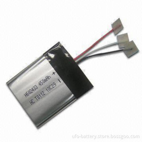 Rechargeable Li-polymer Battery with 3.7V Nominal Voltage and 450mAh Typical Capacity